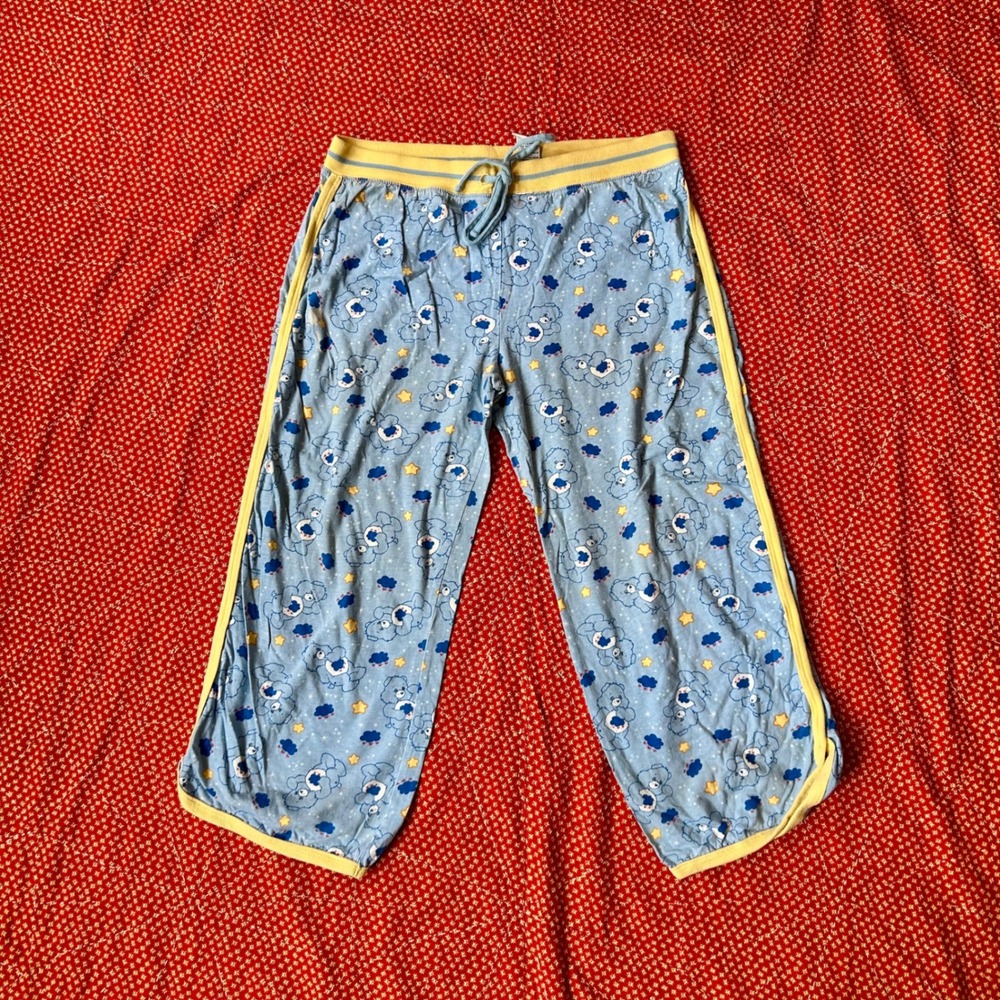 Vintage 90s 2000s Care Bears capri Pants Blue Yellow Grumpy Bear Sleepwear